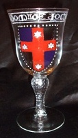Stemmed glass enamelled with the populace badge of the Kingdom of Lochac