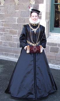 Black Satin, 1589 Mongil Trancado (laced gown or mourning gown) with velvet trim